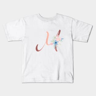 Letter M Rose Gold and Watercolor Blush Pink and Navy Kids T-Shirt